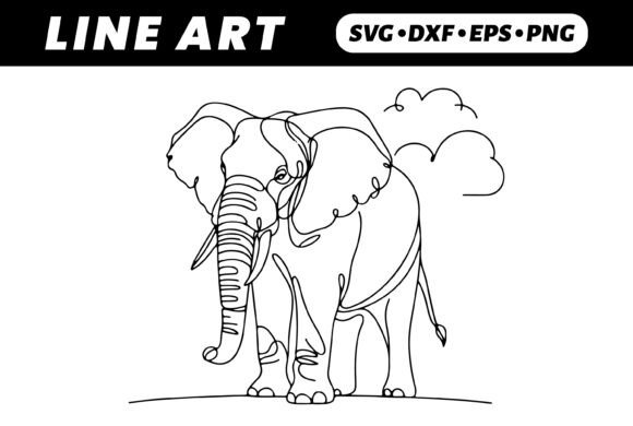Download One-Line Elephant Drawing, Simple Art - Premium Bundle